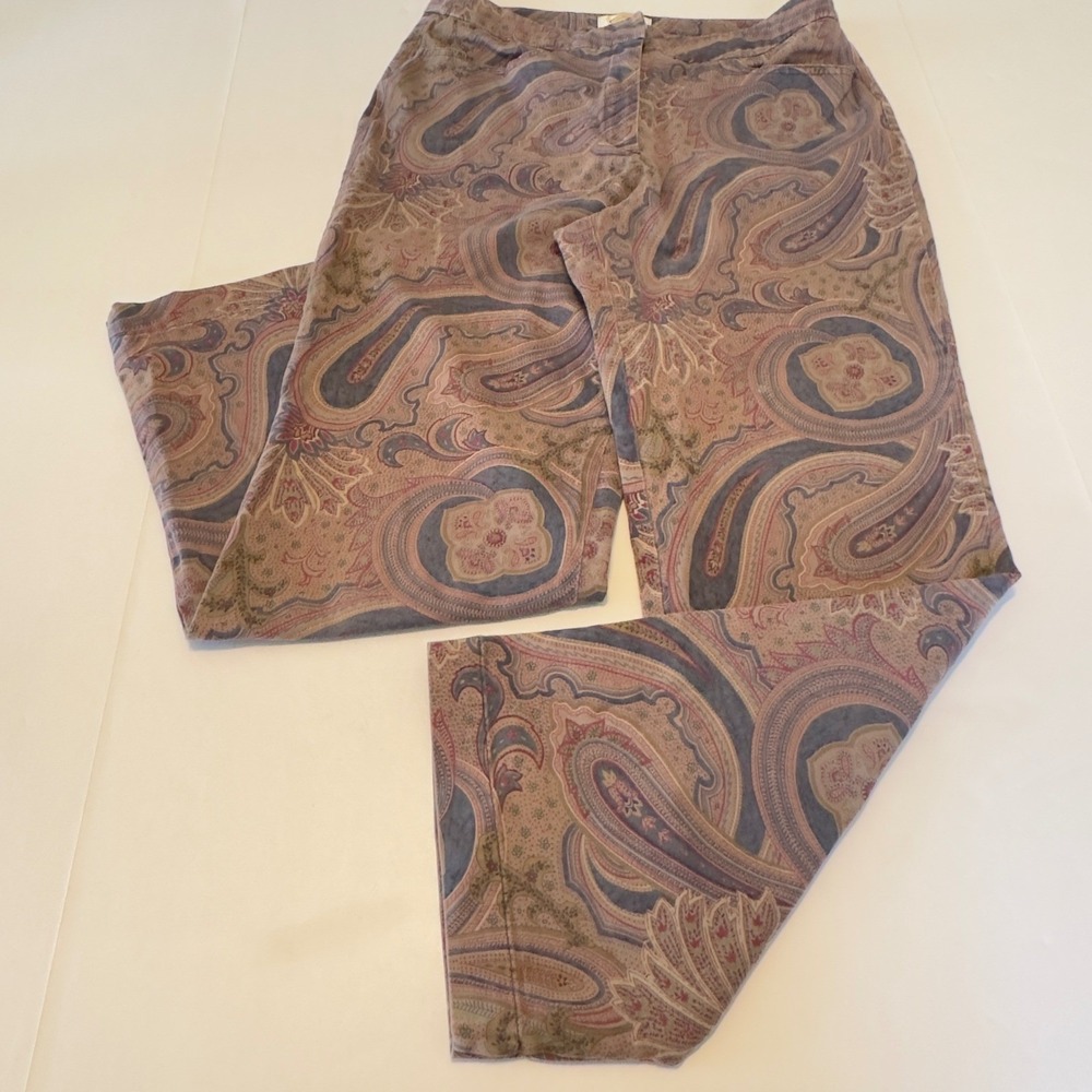 Talbots Petites Blue Mauve Paisley Cotton Stretch Straight Leg Pants Womens 8P